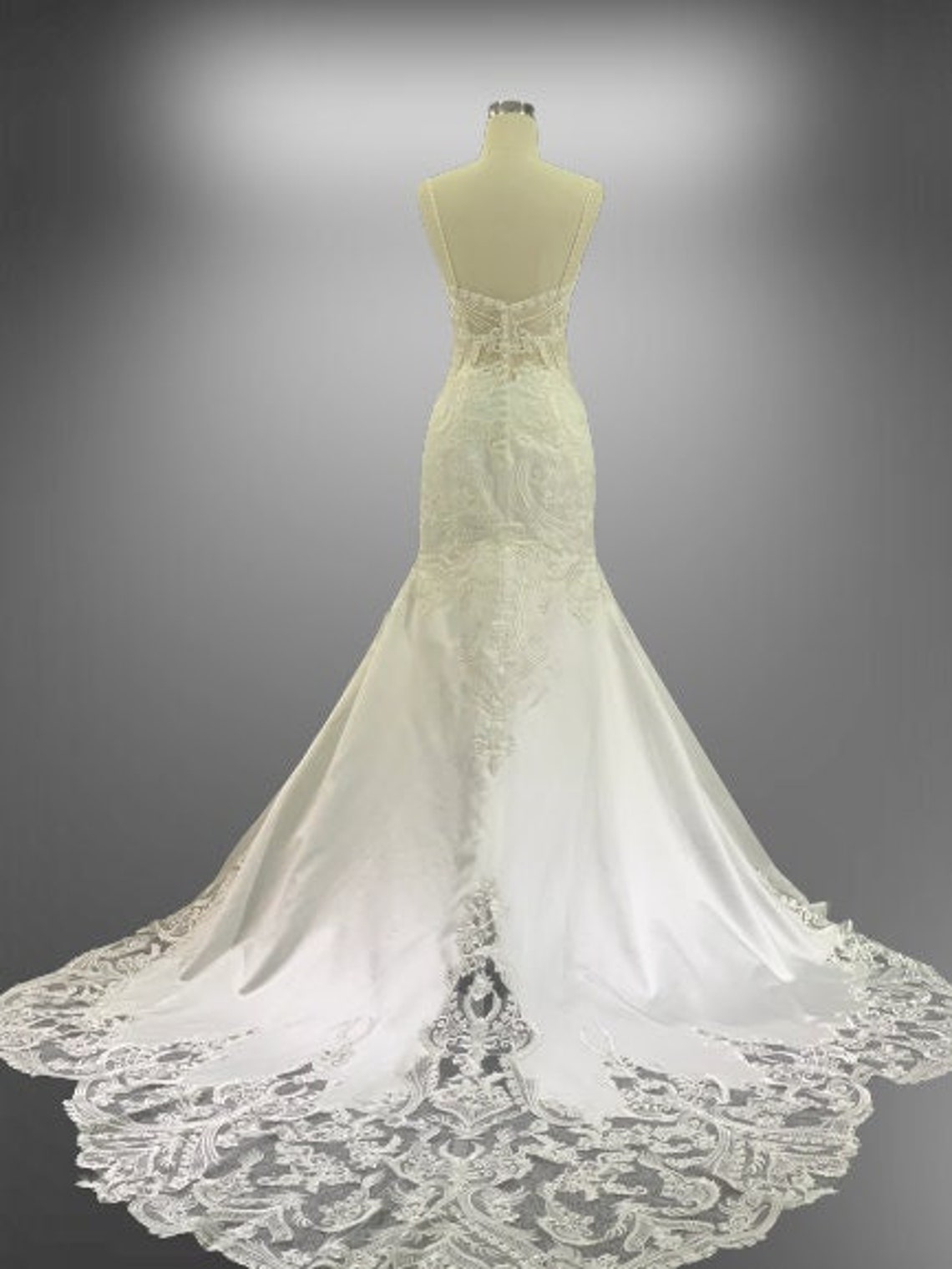 2 Pieces Mermaid Satin Gown With Detachable Lace Sleeves, High Slit Wedding Dresses, Bridal Gown main image 0