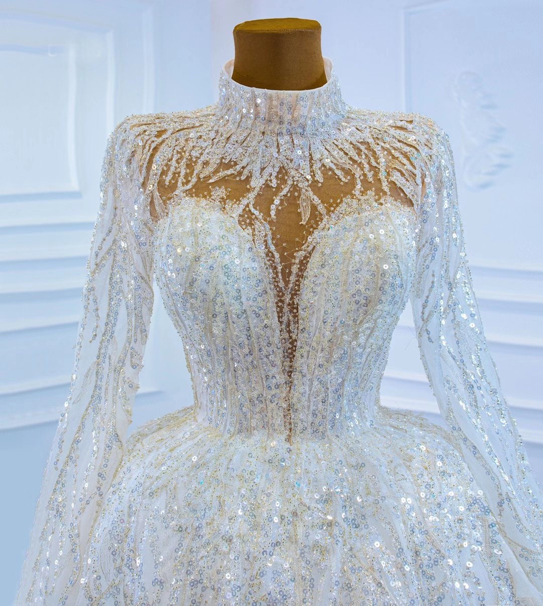 Ice Queen Totally Stunning Sparkling Wedding Dress With High Neckline