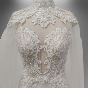 Totally Unique Lace Mermaid Wedding Gown With Detachable Cape Train