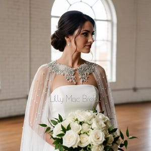 Mantella da sposa in pizzo, strass e perle, gioielli da sposa boho per le spalle