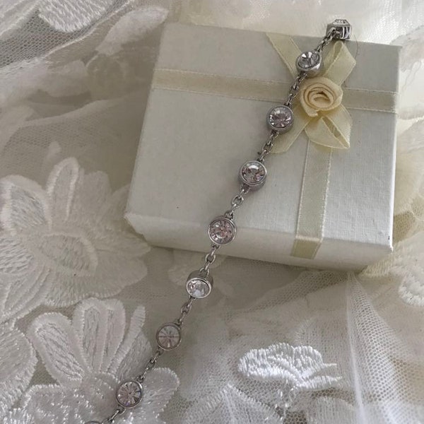 Rhinestone Crystal Chunky Tennis Bacelet Vintage Boho/Eid Arabic Hijab Jewels/Bridal Bracelet, Vintage Wedding Jewellery