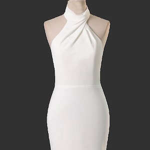Classic Fitted Crepe Halter Neck Wedding Dress With Low Back
