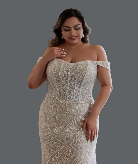 fitted lace wedding dress White Ruffle Bardot Mermaid Trim Dress – STYLE US main image 1