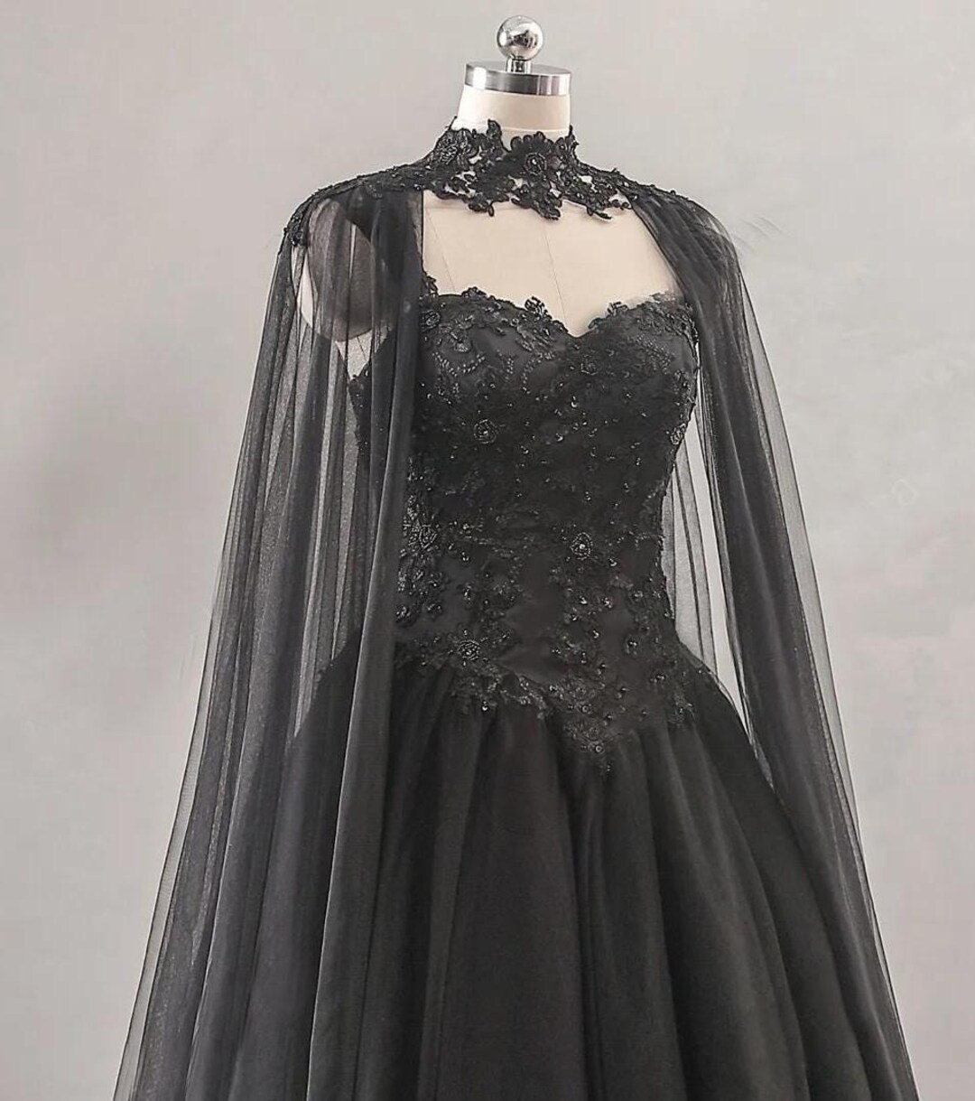 Gothic Alternative Black Lace Wedding Dress With Matching Cape - Etsy