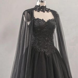 Stunning Gothic Alternative Black Lace Wedding Dress with Matching Cape