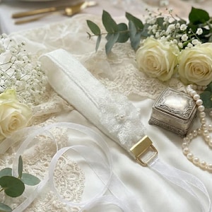 Wedding Dress Train Tie Up, Handmade Wristlet, Satin/Tulle Strap, Organza Ribbon Ties, Coquette Hand Strap