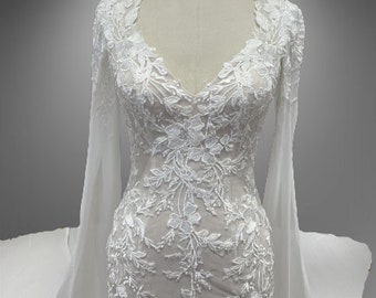 Stunning Lace Mermaid Wedding Gown With Detachable Cape Sleeves