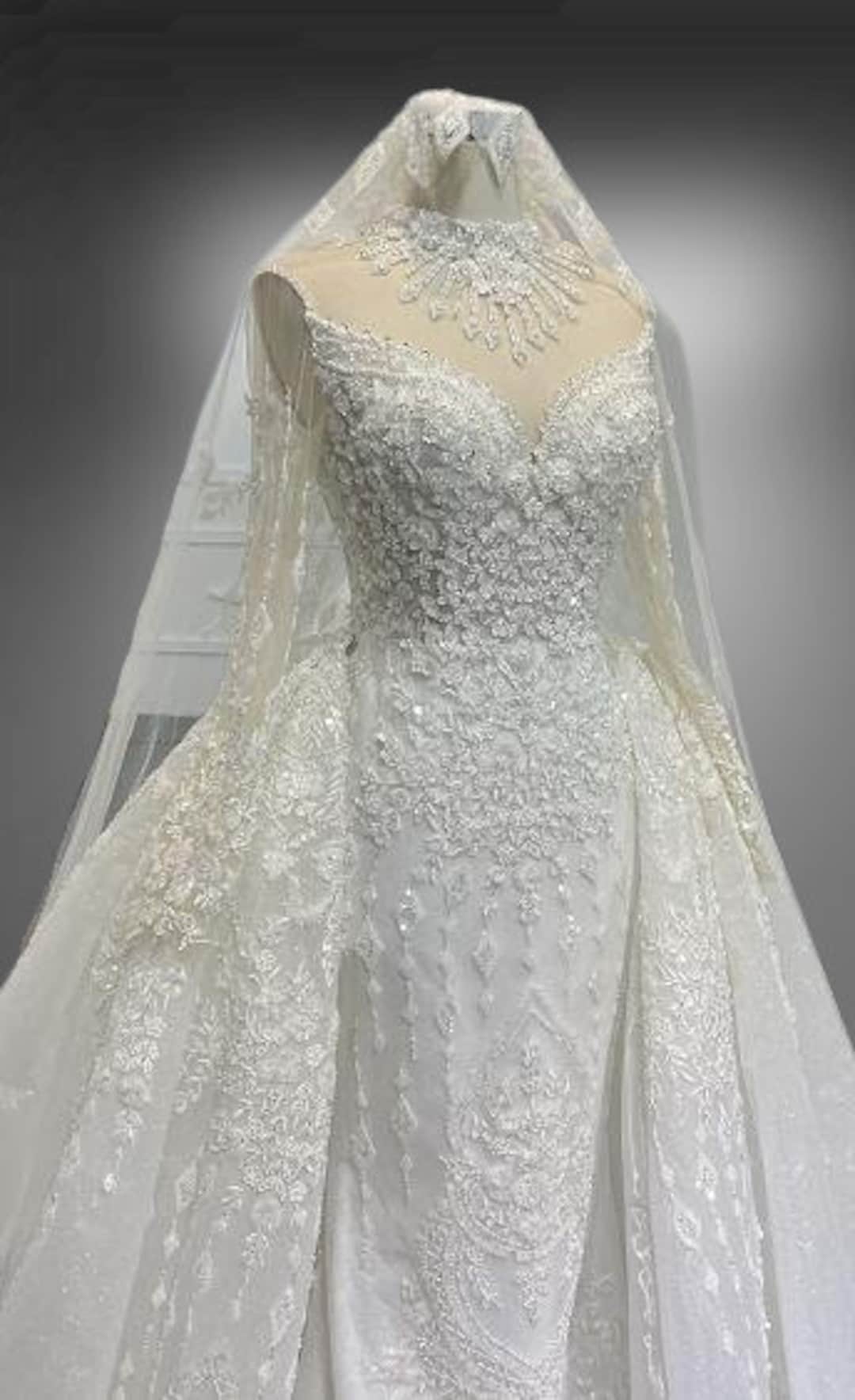 Mermaid Lace Crystals Necklace Wedding Dress Bridal Wears with Feather main image 1
