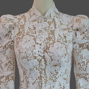 Vintage Style High Neck Lace A Line Gown With Puff Sleeves