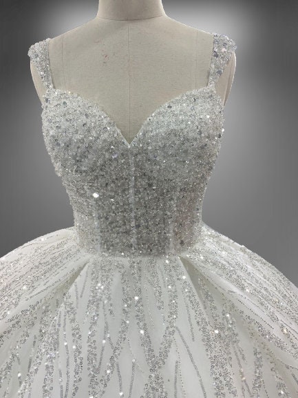 princess sparkle glitter wedding dresses Sparkle Strapless Princess Wedding Dress with Rhinestone Embellished Long Veil - Alisse Bridal Snow/Winter-Diamond White / Stone - Lace main image 1