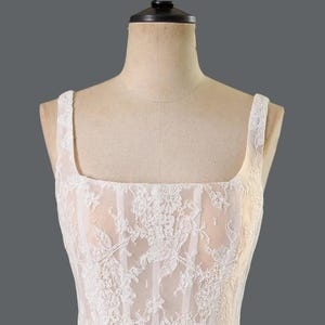 Square Neckline  Lace A Line Wedding Gown With Beautiful Lace Train