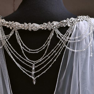 Stunning Rhinestone & Beaded Vintage Boho Style Cape Veil/ Vintage Wedding Shoulder Jewelry Cape