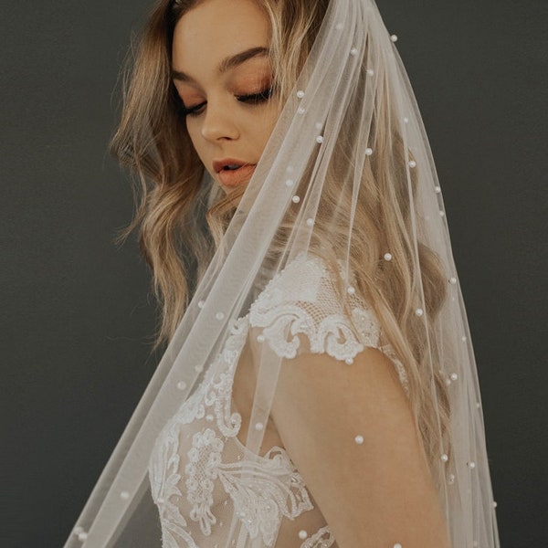 Hand Made Pearl Veil - Single Layer - White/Ivory/Off White Various Lengths Available