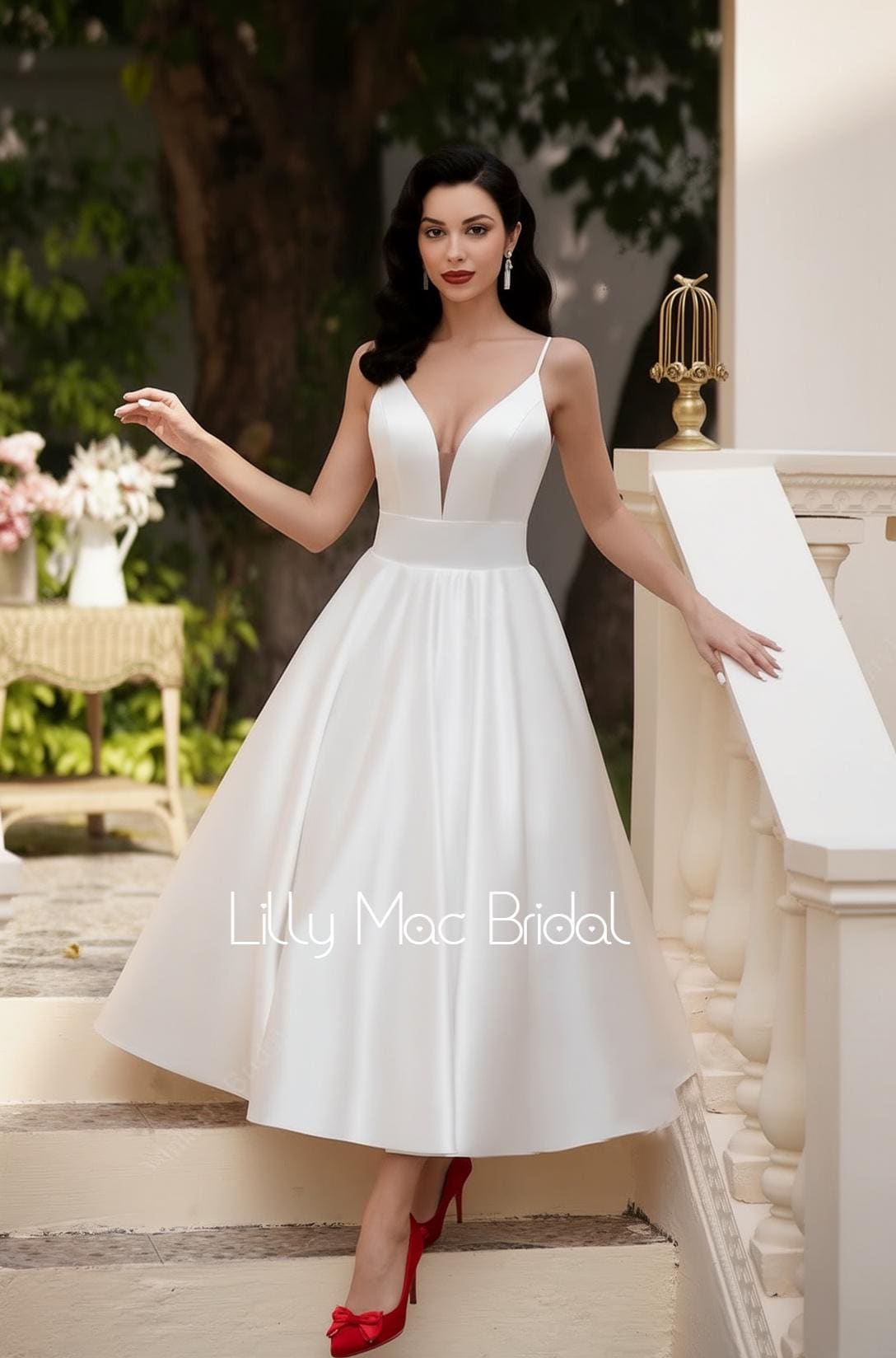 slim fit dress slacks WL021 - Off The Shoulder Lace Short Bridal Dress - Andrea & Leo main image 1