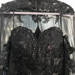 Dramatic Gothic Alternative Black Lace Wedding Dress with Matching Cape