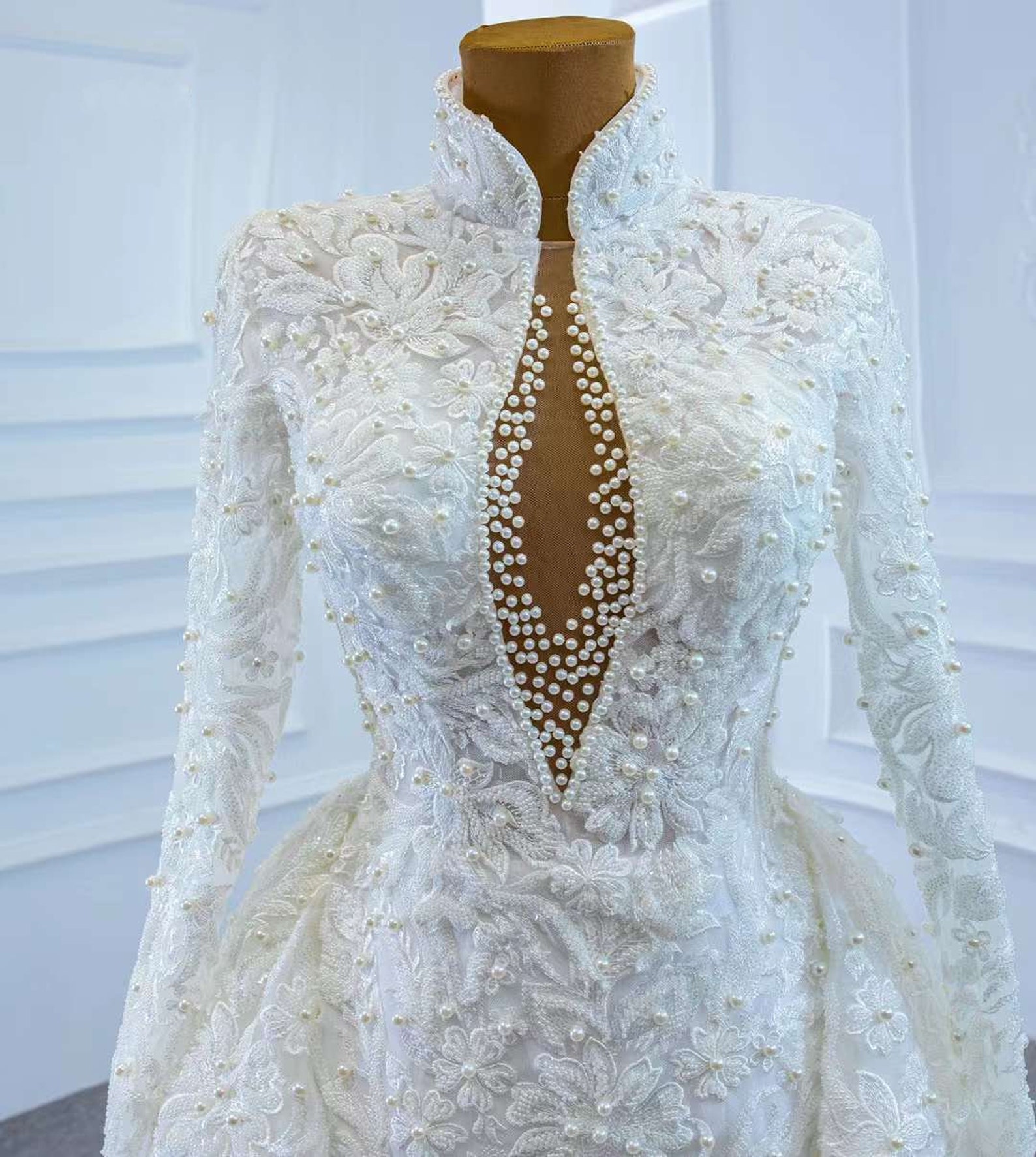 Illusion Neck Gowns with Lace Bodice Gold