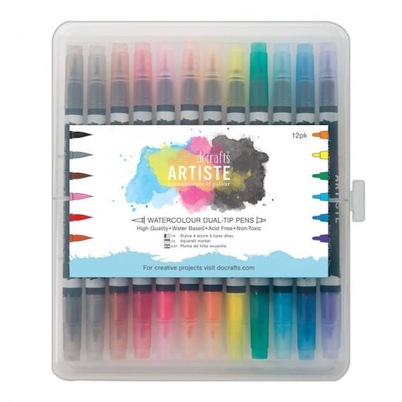 Docrafts Artiste Watercolour Dual-tip marker Pens /& Caddy 36 pk Brush /& Fine tip