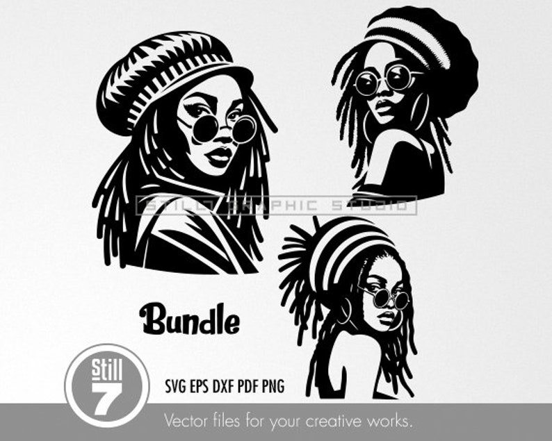 Bundle of 3 SVG Rastafarian Women | Dreadlocks Cut File | Afro DIY ...
