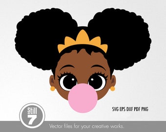 Black girl svg - Cute little black girl svg cutting file + eps dxf pdf png + silhouette file