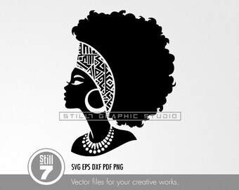 Black woman silhouette svg - Headwrap svg - Afro Girl - svg cutting file + eps dxf pdf png