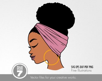 Black woman svg - Headwrap svg - pink color - svg eps dxf pdf png