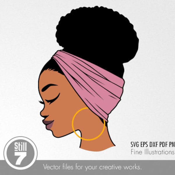Black woman svg - Headwrap svg - pink color - svg eps dxf pdf png