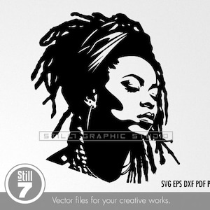Elegant profiel van een zwarte vrouw met dreadlocks, SVG-bestand voor snijden + EPS DXF PDF PNG