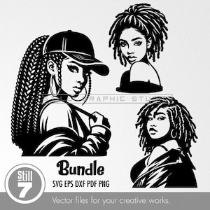 Bundle of 3 SVGs - Fashionable Black Women Busts - Monochrome Design for Modern and Elegant Creations