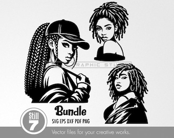 Bundle of 3 SVGs - Fashionable Black Women Busts - Monochrome Design for Modern and Elegant Creations