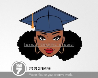 Graduate 2025 SVG File - Modern Illustration of a young black girl graduate, perfect for prints and graduation gifts.