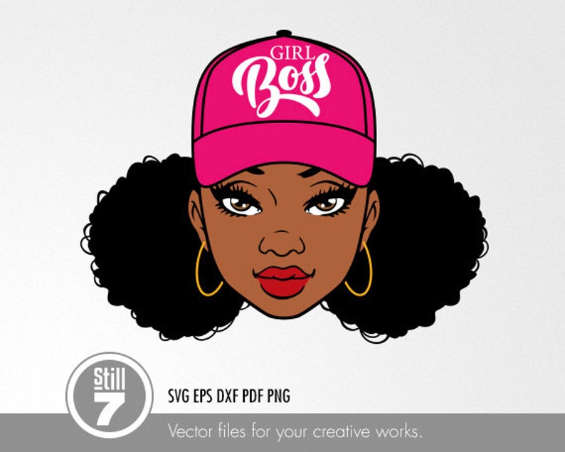 May include: A digital illustration of a woman with dark brown hair wearing a pink baseball cap with the text "GIRL BOSS" in white letters.