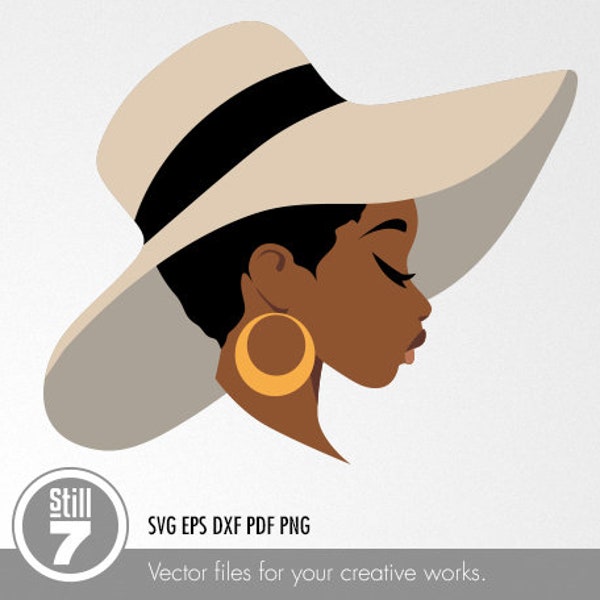 Afroamerikanische SVG - Schwarze Frau mit Hut SVG - SVG Schneidedatei + eps dxf pdf png
