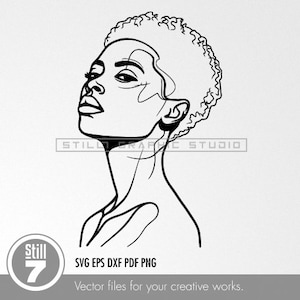 Unique SVG Design of Afro-American Woman's Face - Clean One Line Style for Creative and Modern Projects - svg cutting file + eps dxf pdf png