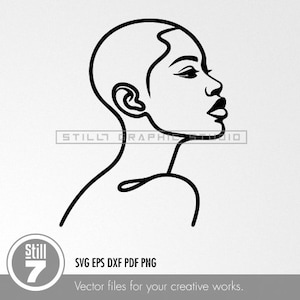 Black Woman's Face | Short Hair | Minimalist One Line Art | Clean Graphic Design | African Fashion - svg cutting file + eps dxf pdf png