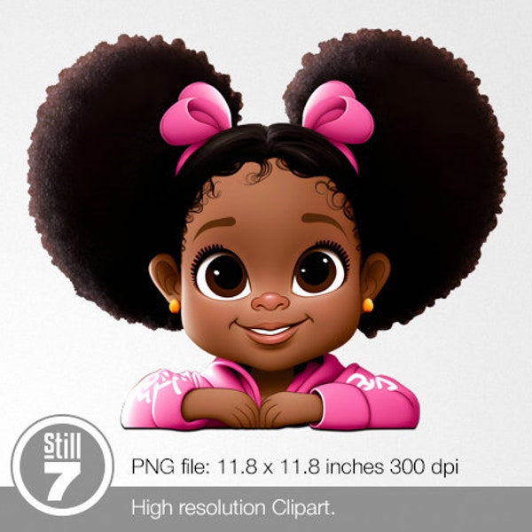 Afro girl, puff haircut wearing a pink hoodie, peek a boo PNG file HD 300 dpi transparent background, digital file