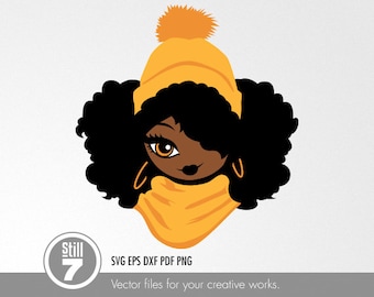 Black woman svg - Happy Fall y&#39;all - African American - Afro girl - svg cutting file + eps dxf pdf png + silhouette file