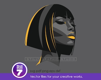 Black Woman Blunt Bob Profile | Gold Accent Portrait | Layered Cut File | Modern Vector Design | svg png eps dxf pdf