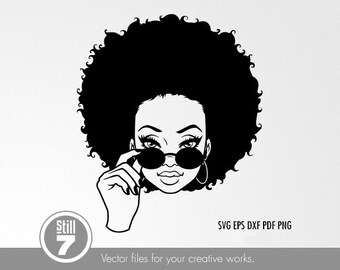 Black Woman svg - Afro woman with sunglasses svg - svg cutting file + eps dxf pdf png + silhouette file