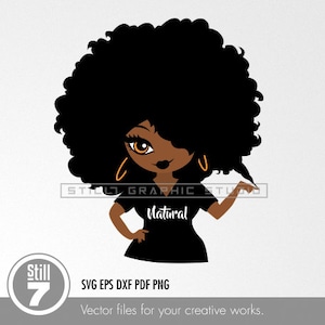 Donna nera capelli naturali SVG - Ragazza afro - file di taglio in formato SVG + eps dxf pdf png