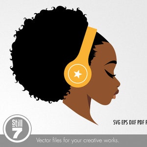 Black Woman with Headphones svg - svg cutting file - eps dxf pdf png + silhouette file