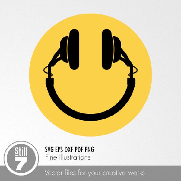 Happy music svg - smiley headphones svg - svg cutting files - eps dxf pdf png