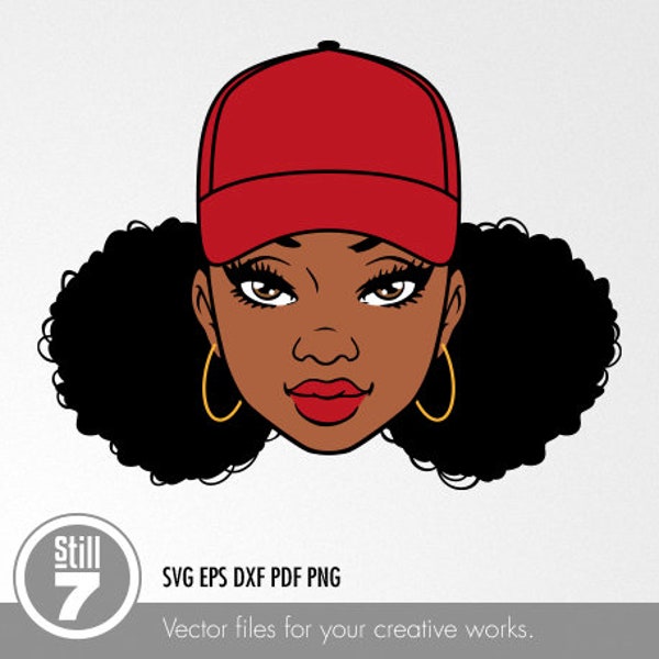 Brown woman with a red cap svg - Afro woman svg - svg cutting file + eps dxf pdf png