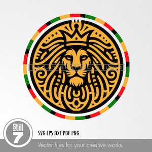 Stylized Rasta Lion with Royal Crown SVG - Modern and Traditional African Design for Crafts - Easy-to-Use File with Separate Layers.