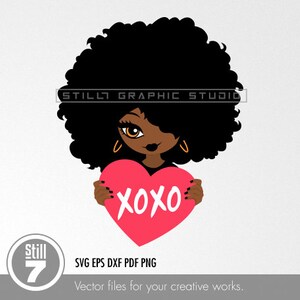 Valentine's Day Black Woman Cartoon Style SVG - Love and Heart, Colorful Design - svg cutting file - eps dxf pdf png