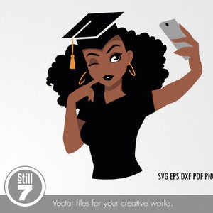Black Woman svg - Graduation svg - Senior svg - Afro Girl svg - svg cutting file + eps dxf pdf png