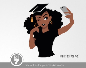 Black Woman svg - Graduation svg - Senior svg - Afro Girl svg - svg cutting file + eps dxf pdf png