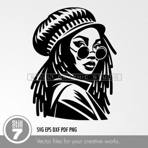 Diseño SVG único de mujer rastafari - Color único, estilo de línea limpia, descarga instantánea de arte digital