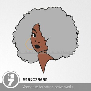 Elegant Face in Flat Design: Black Woman with Grey Afro Hair, Composed in 5 Harmonious Colors - svg cutting file + eps dxf pdf png