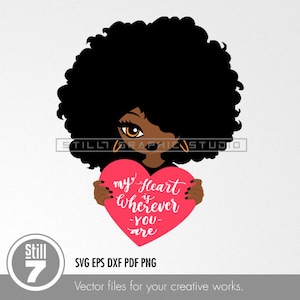 Valentine's Day Black Woman Cartoon Style SVG - Love and Heart, Colorful Design - svg cutting file - eps dxf pdf png