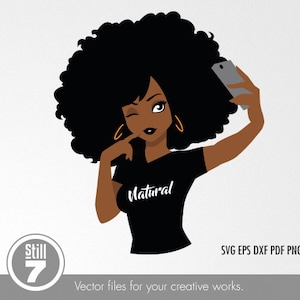 Donna nera svg - Selfie con capelli ricci naturali - Ragazza afro - file di taglio svg + eps dxf pdf png